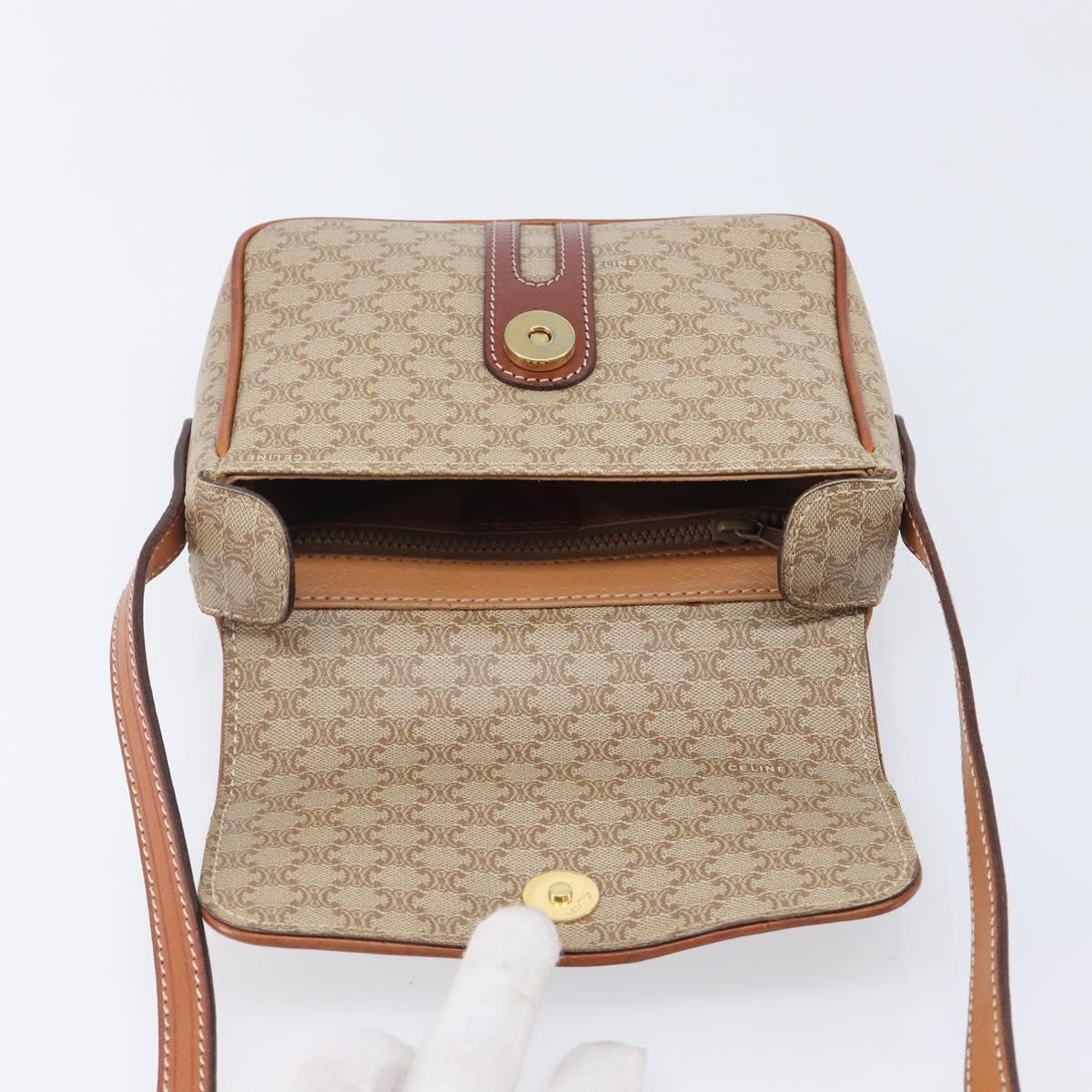 CELINE Macadam Canvas Shoulder Bag PVC Beige Gold Auth 213291