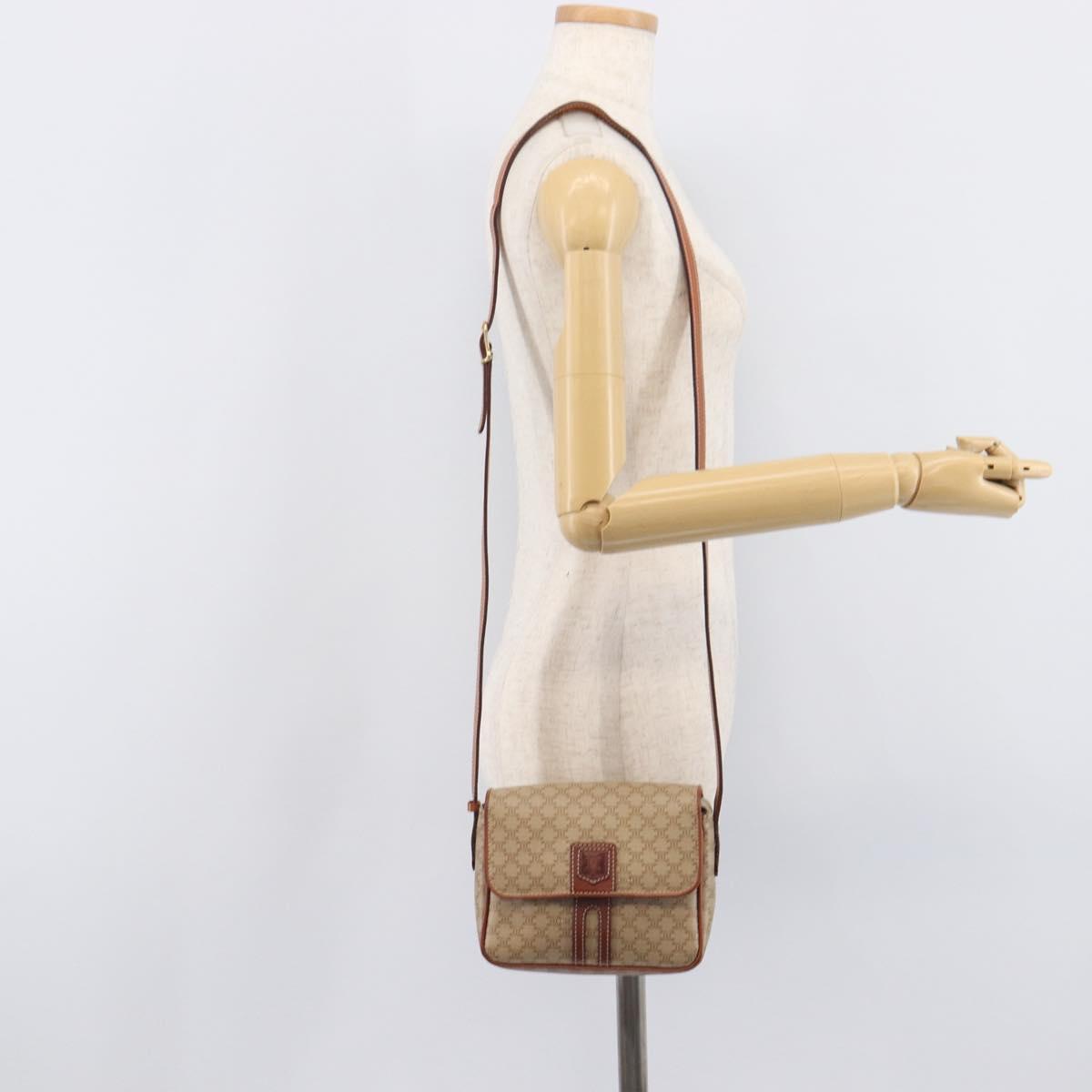CELINE Macadam Canvas Shoulder Bag PVC Beige Gold Auth 213291