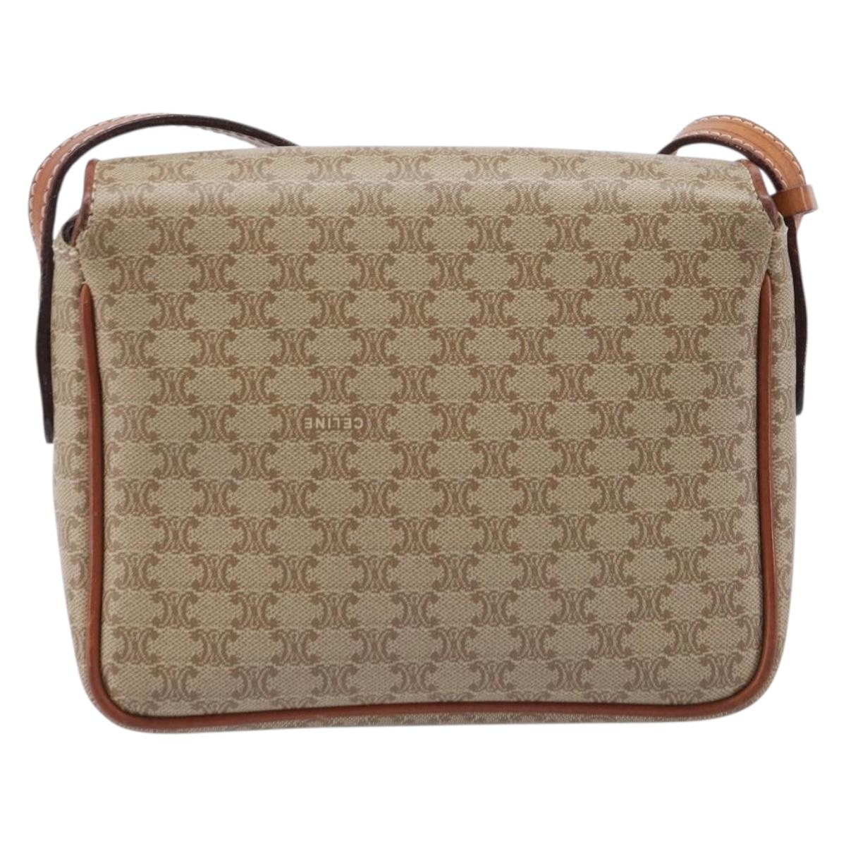 CELINE Macadam Canvas Shoulder Bag PVC Beige Gold Auth 213291