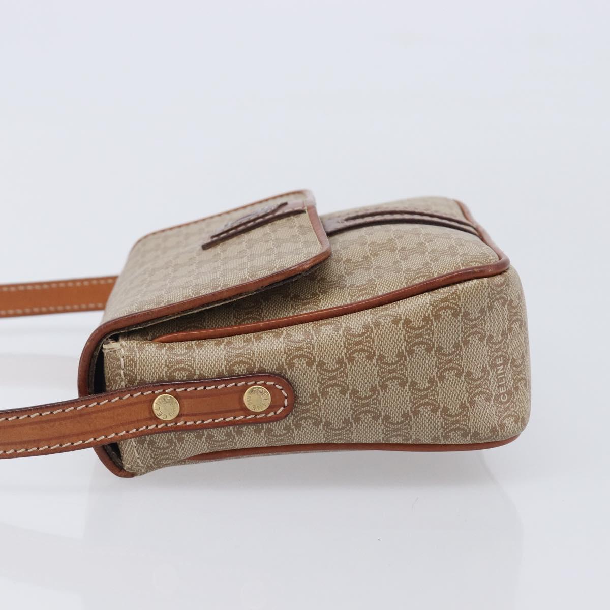 CELINE Macadam Canvas Shoulder Bag PVC Beige Gold Auth 213291
