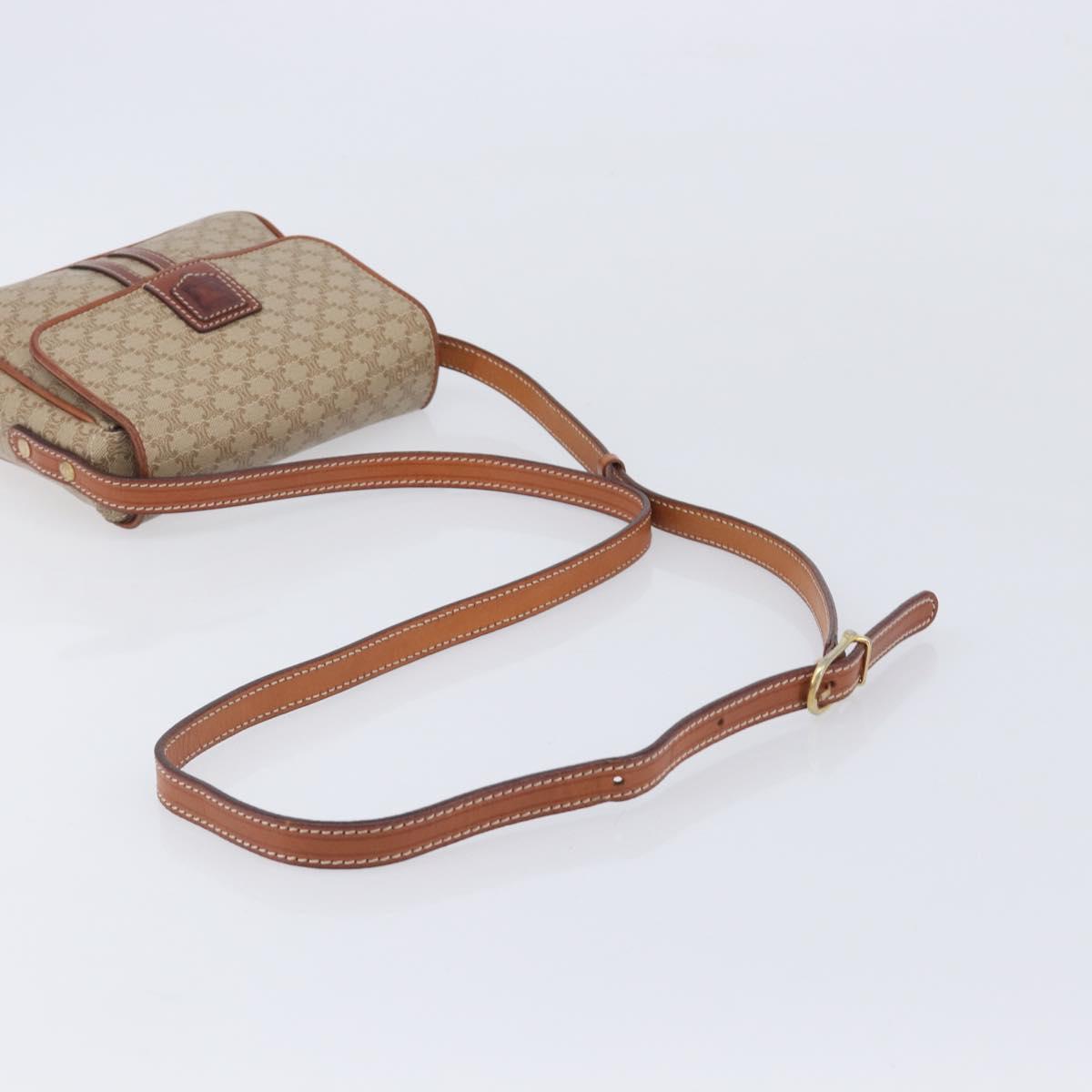 CELINE Macadam Canvas Shoulder Bag PVC Beige Gold Auth 213291