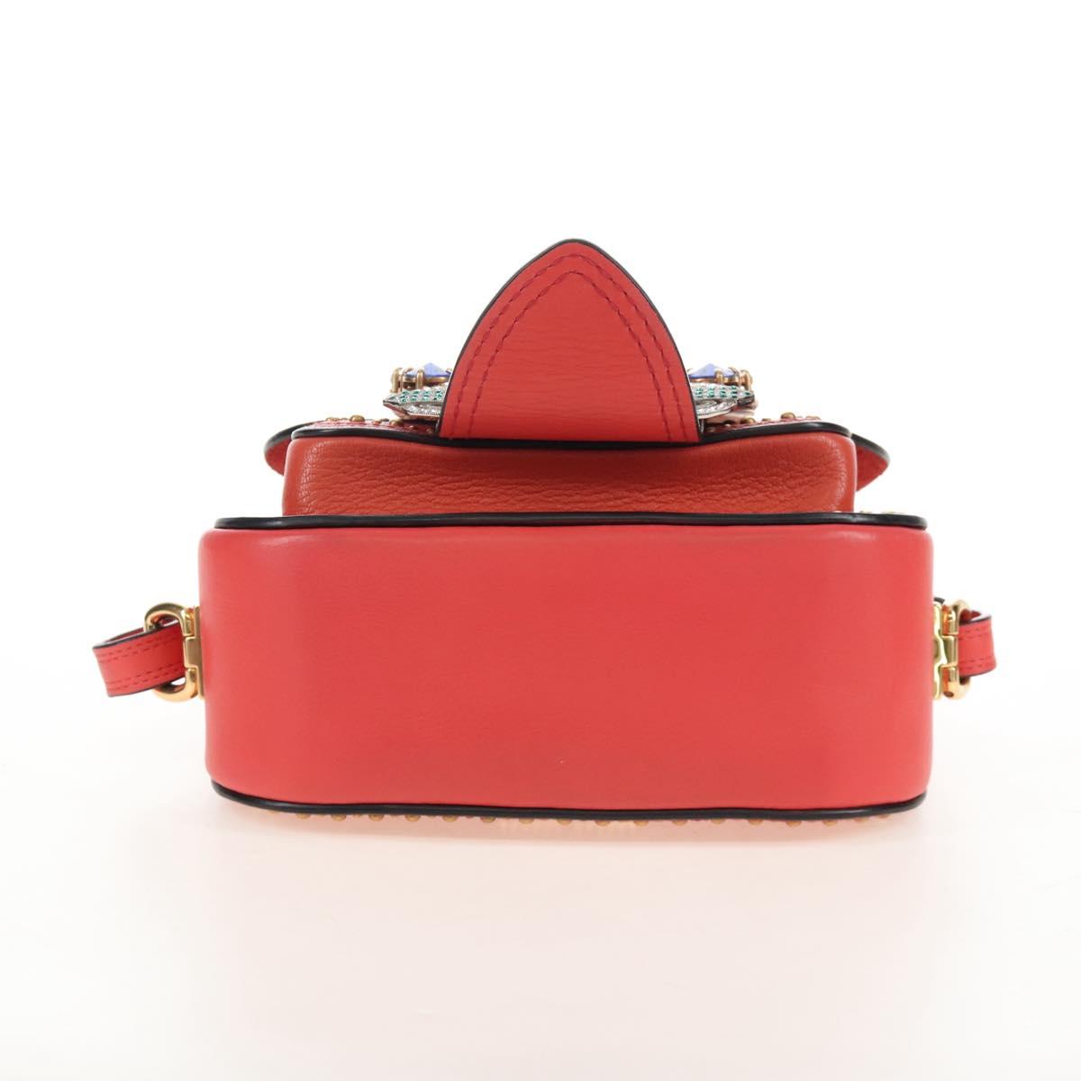 Miu Miu Madras Shoulder Bag Leather Orange Gold Auth 213292M