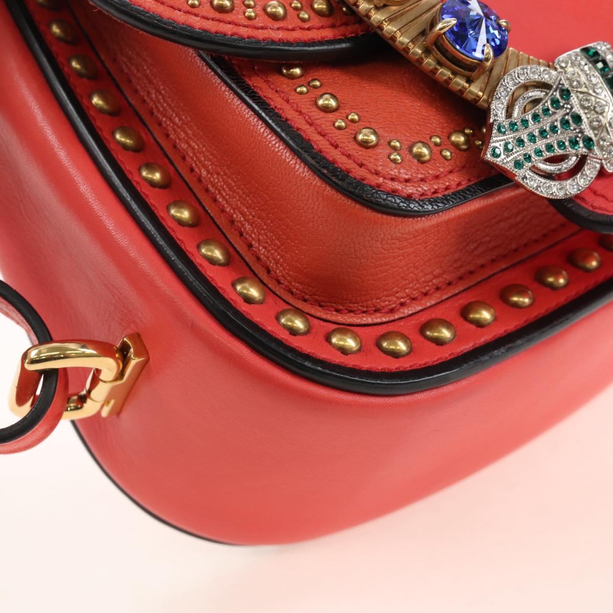Miu Miu Madras Shoulder Bag Leather Orange Gold Auth 213292M