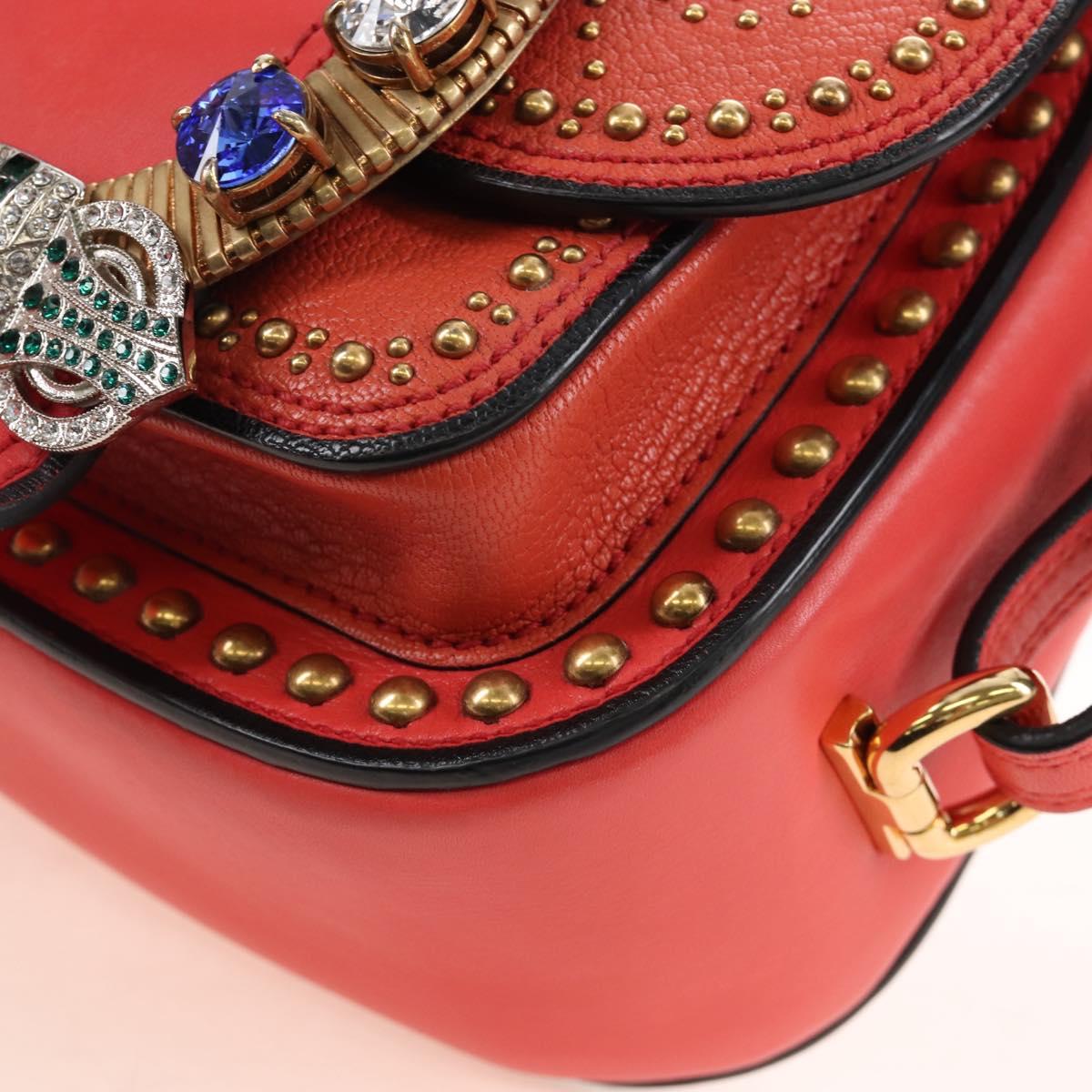 Miu Miu Madras Shoulder Bag Leather Orange Gold Auth 213292M