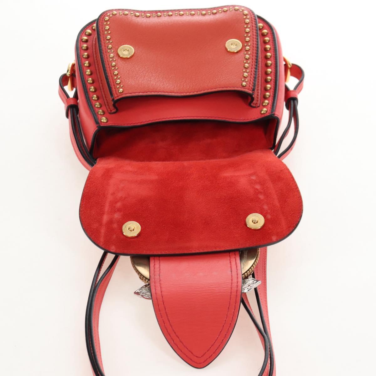 Miu Miu Madras Shoulder Bag Leather Orange Gold Auth 213292M
