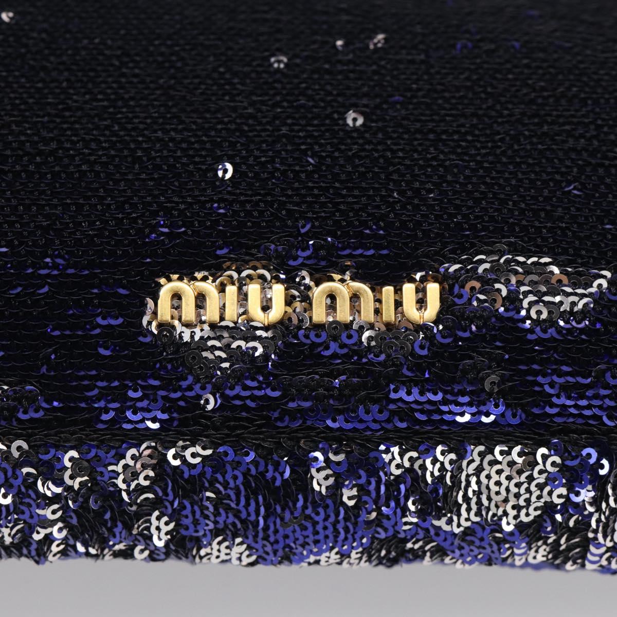 Miu Miu Shoulder Bag Sequin Navy Gold Auth 213293V