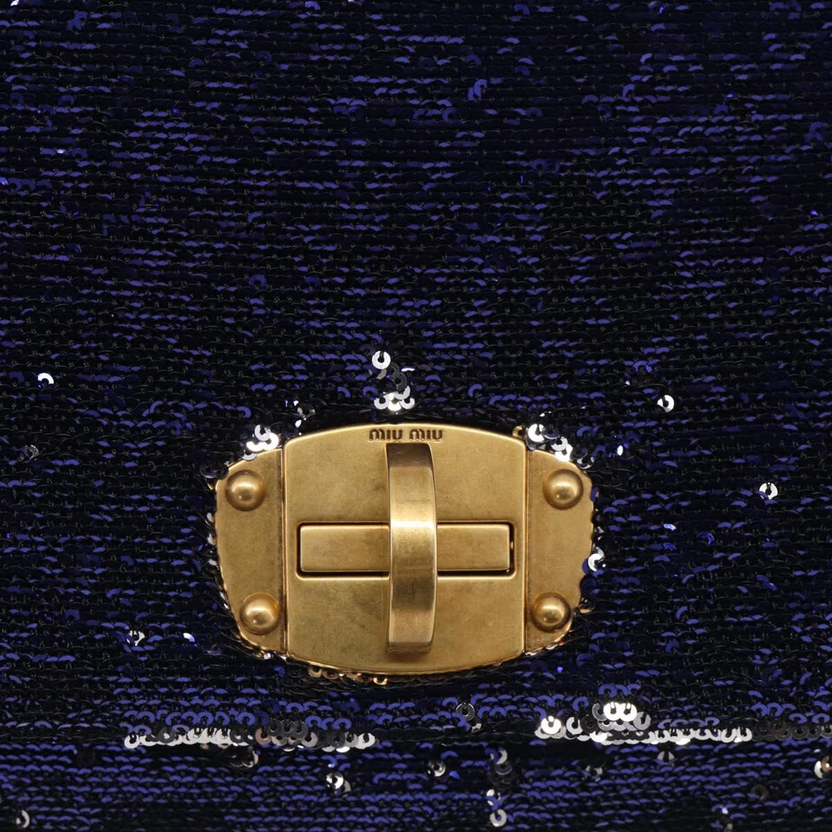 Miu Miu Shoulder Bag Sequin Navy Gold Auth 213293V