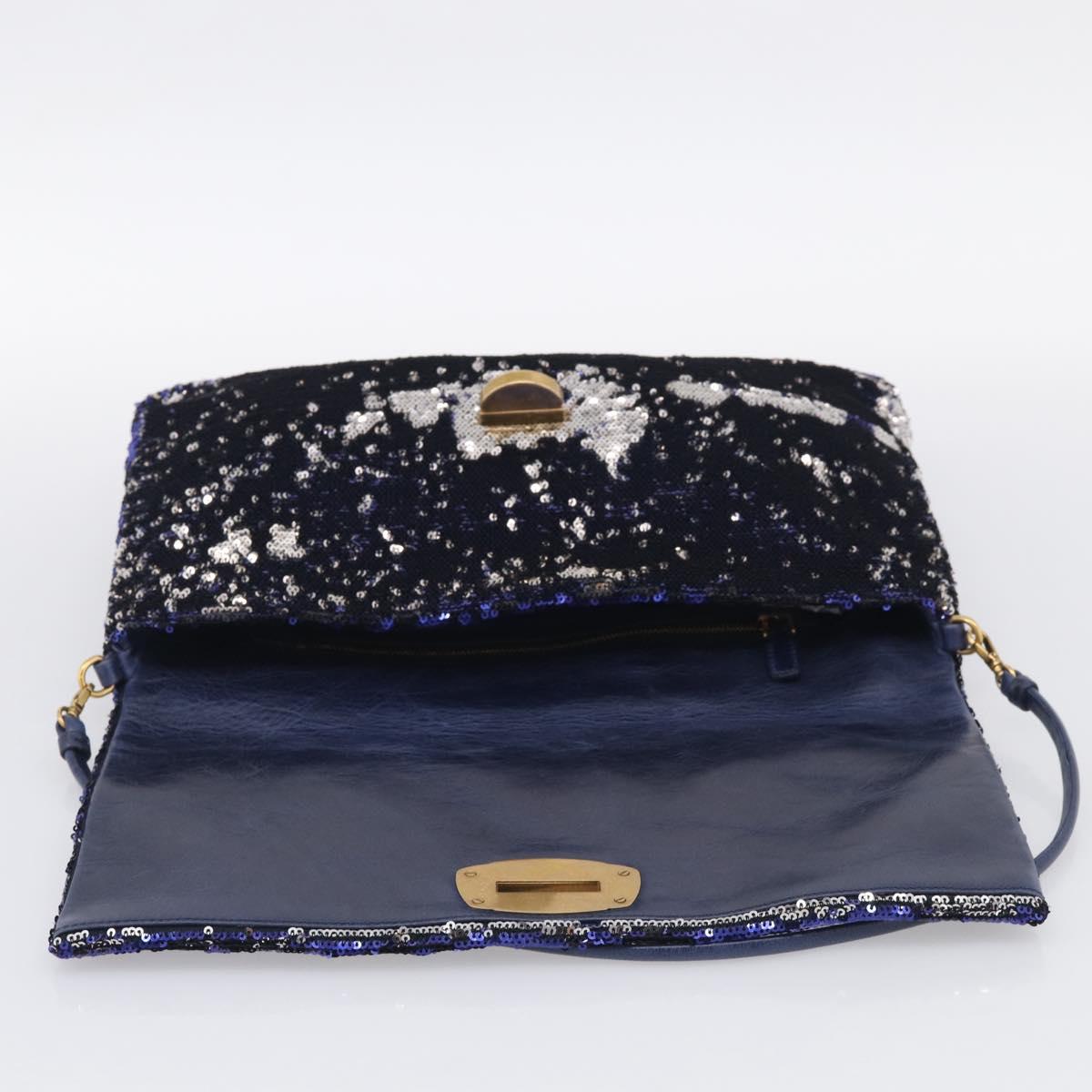 Miu Miu Shoulder Bag Sequin Navy Gold Auth 213293V