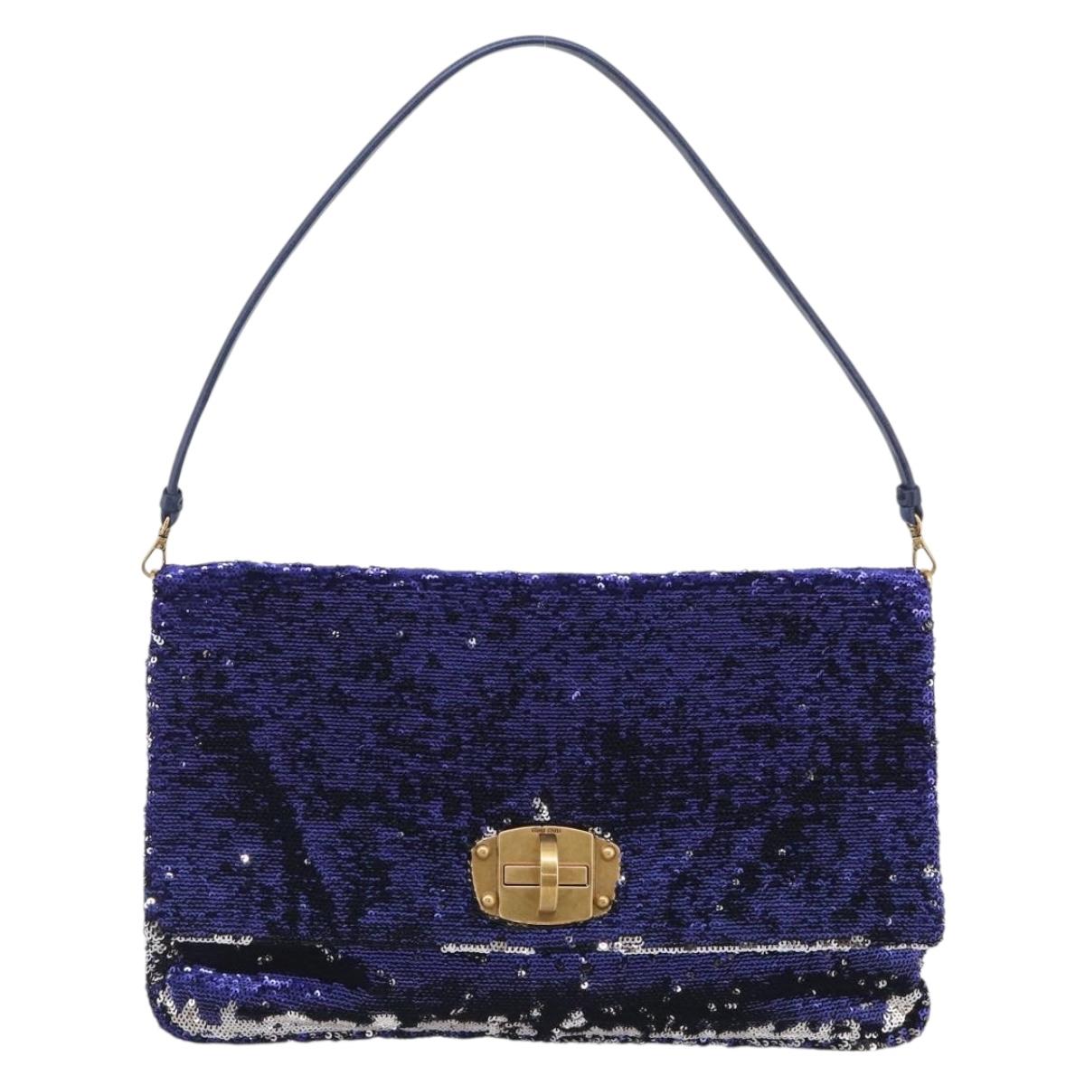 Miu Miu Shoulder Bag Sequin Navy Gold Auth 213293V