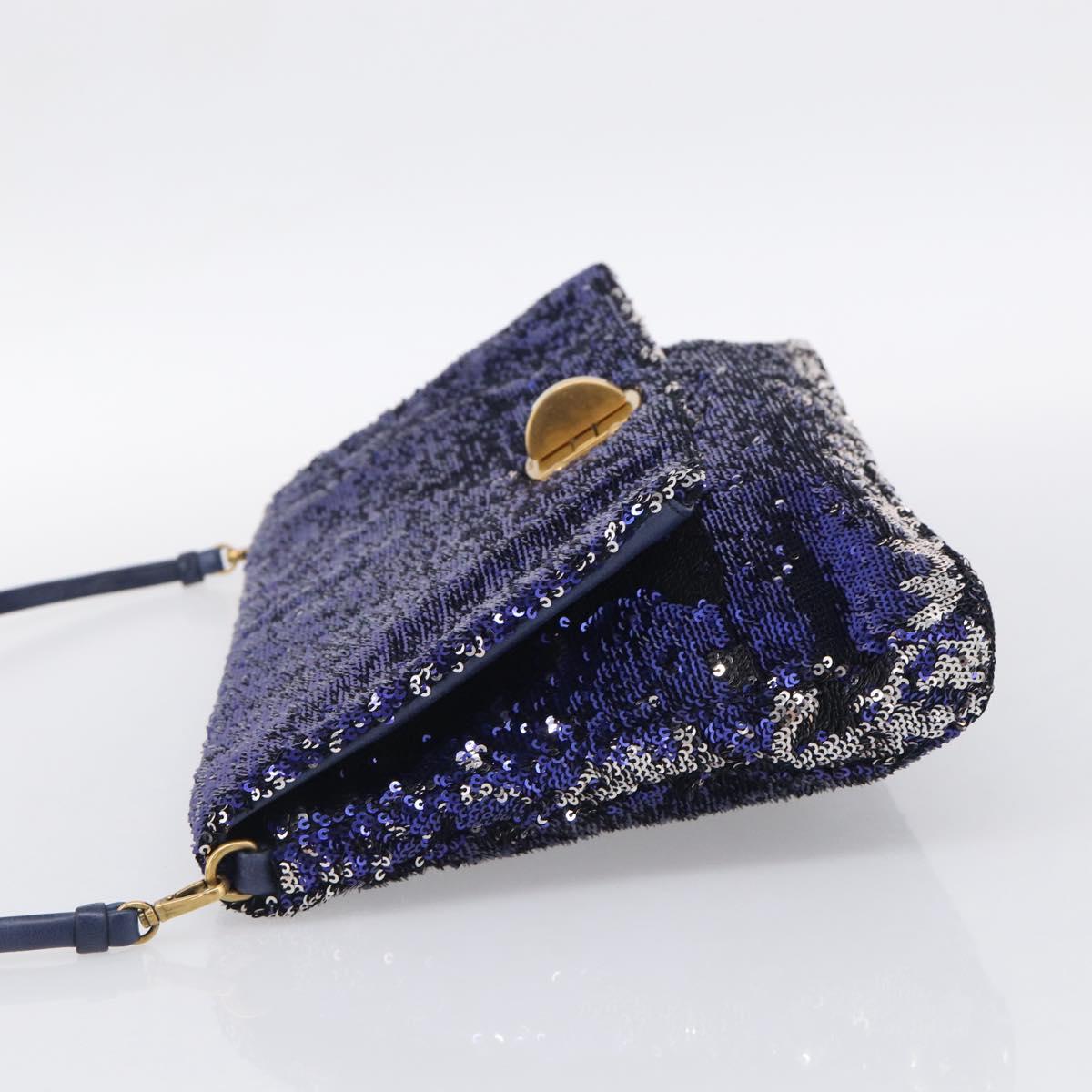 Miu Miu Shoulder Bag Sequin Navy Gold Auth 213293V