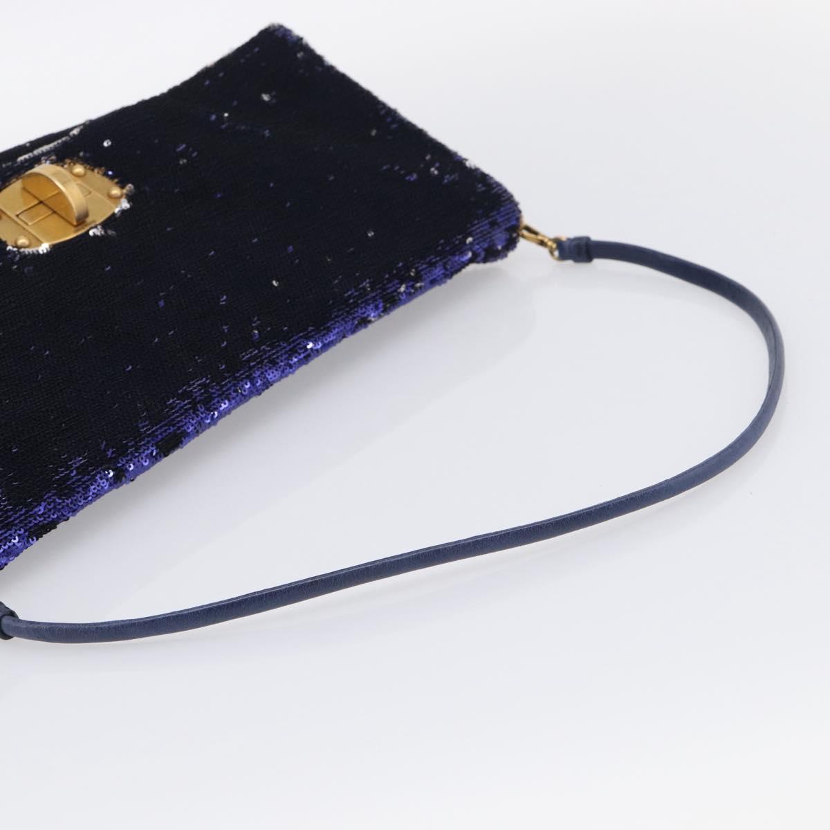 Miu Miu Shoulder Bag Sequin Navy Gold Auth 213293V