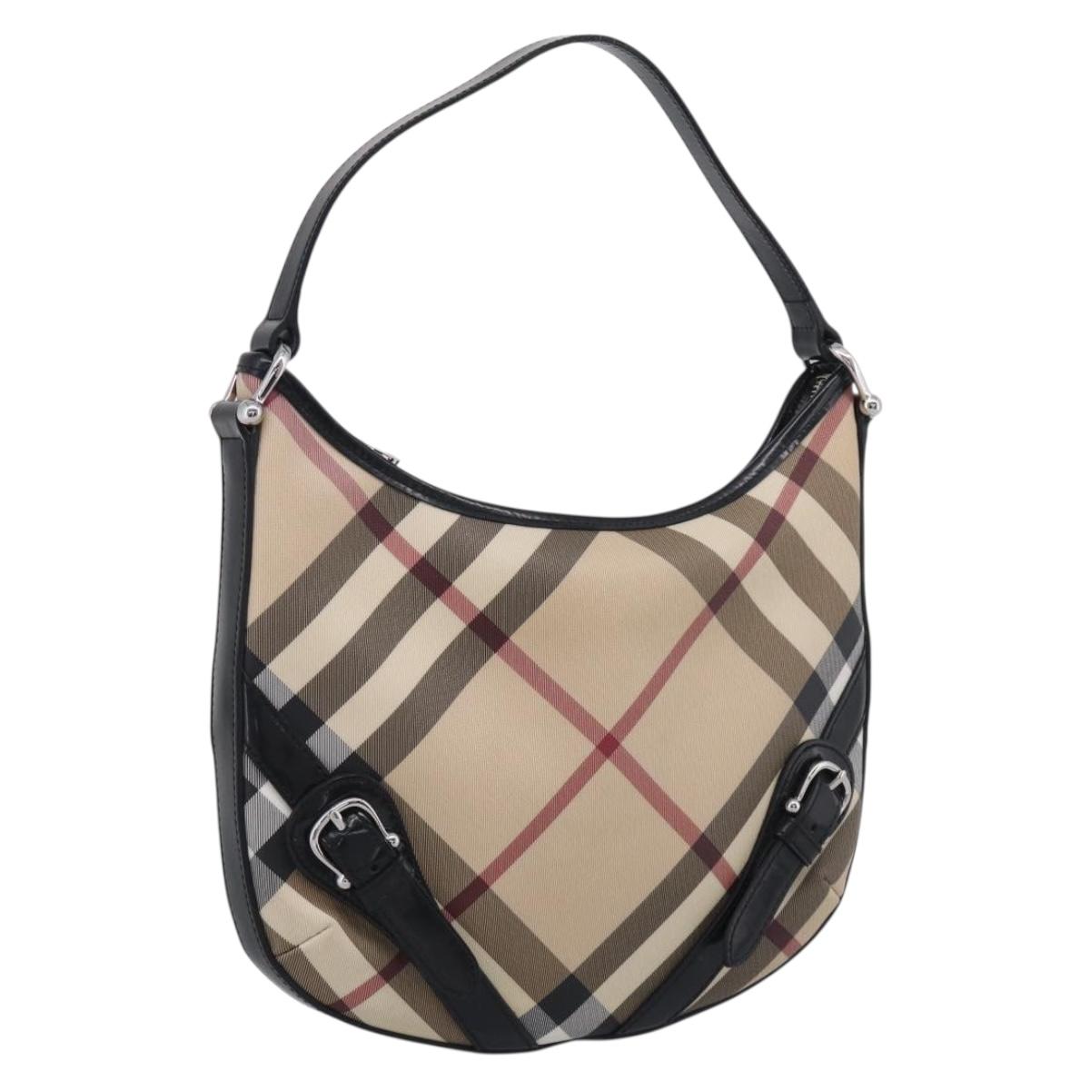 BURBERRY Nova Check Shoulder Bag PVC Beige Silver Auth 213298A