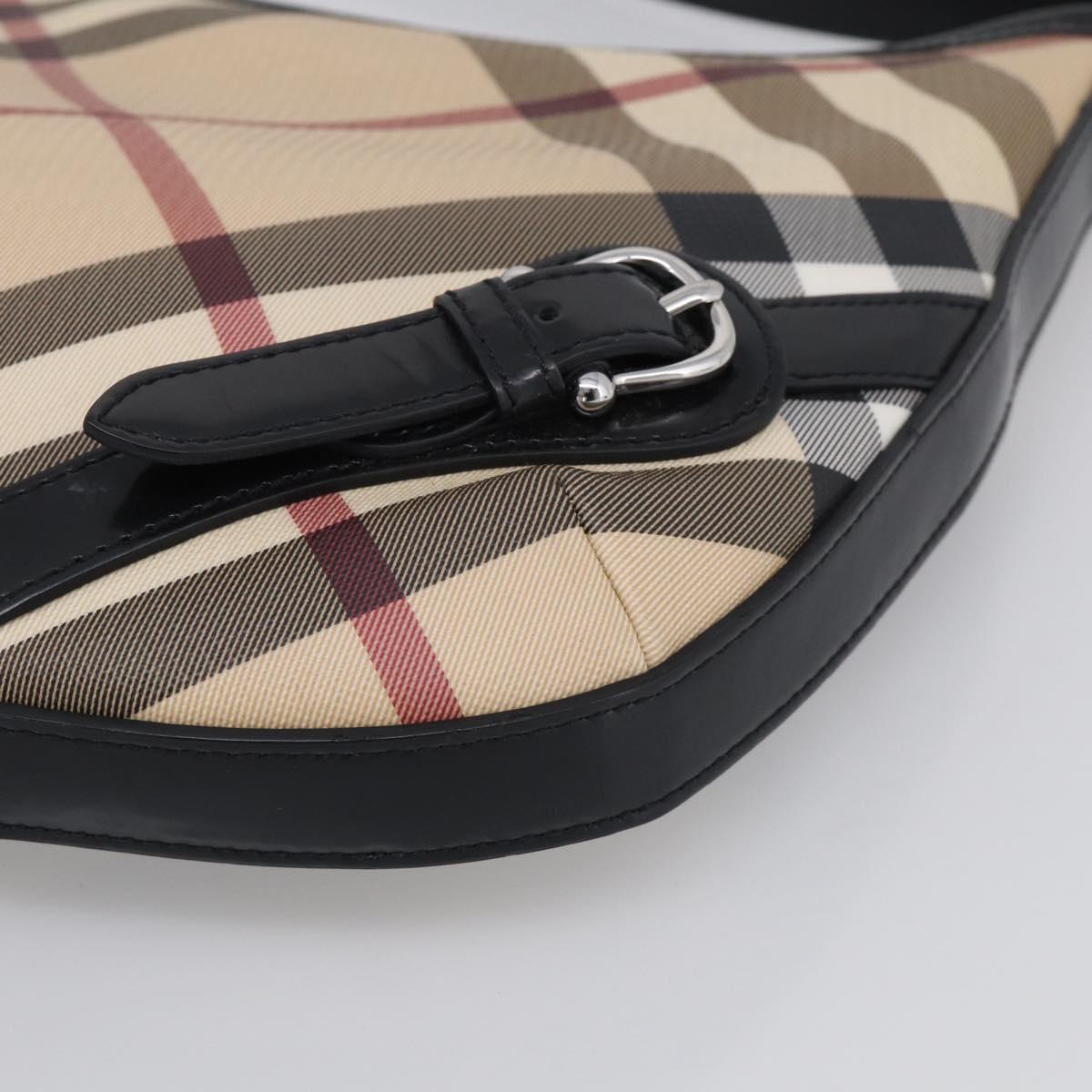 BURBERRY Nova Check Shoulder Bag PVC Beige Silver Auth 213298A