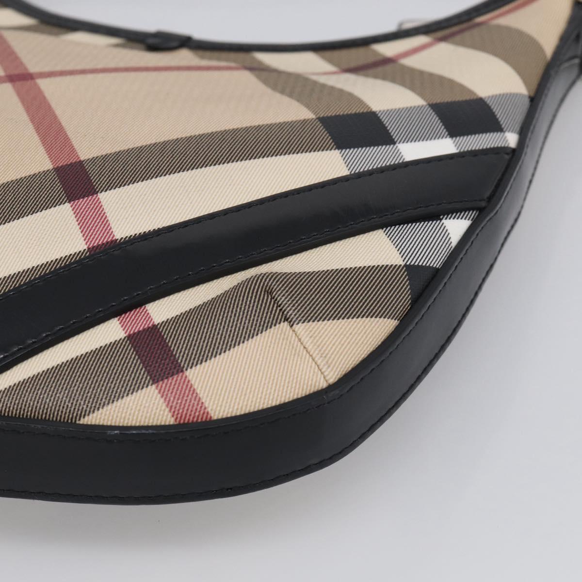 BURBERRY Nova Check Shoulder Bag PVC Beige Silver Auth 213298A