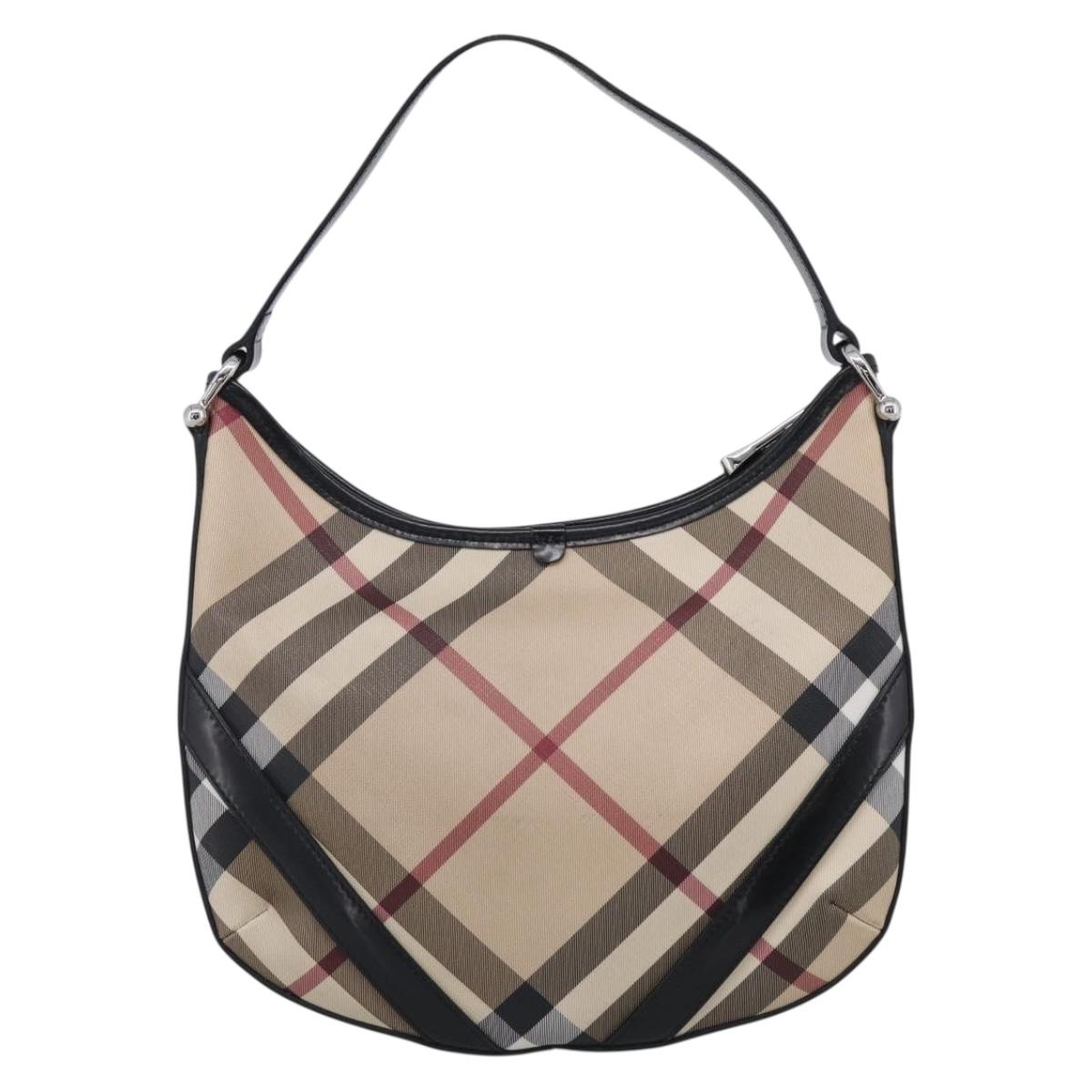 BURBERRY Nova Check Shoulder Bag PVC Beige Silver Auth 213298A