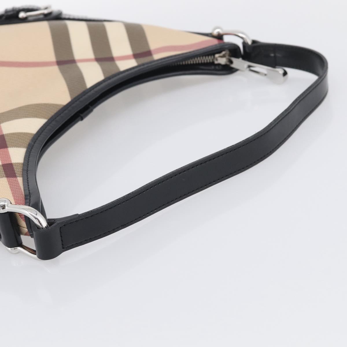 BURBERRY Nova Check Shoulder Bag PVC Beige Silver Auth 213298A