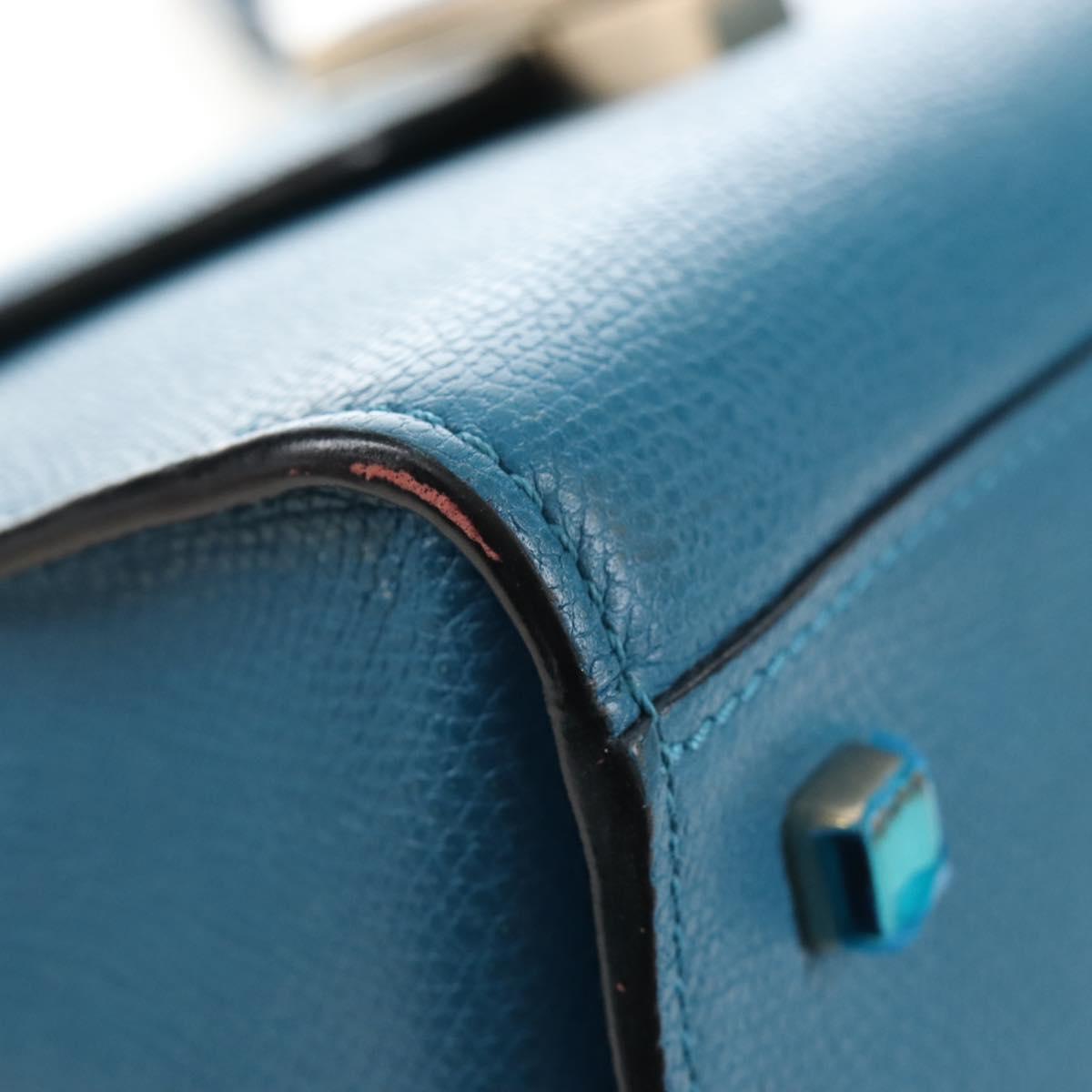 Valextra Hand Bag Leather 2way Blue Gold Auth 213304M