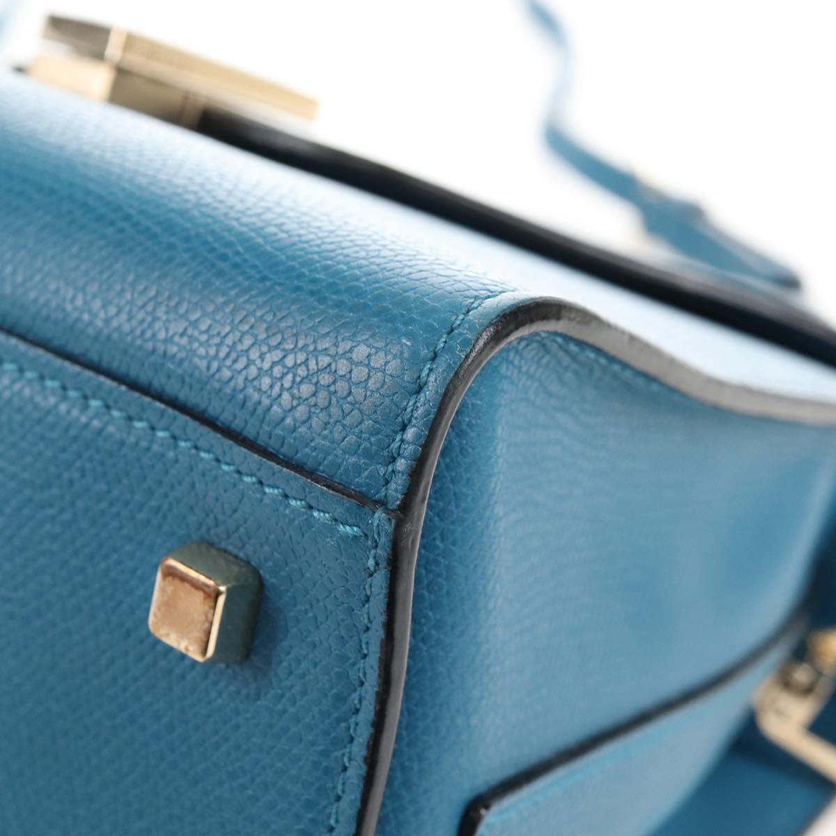 Valextra Hand Bag Leather 2way Blue Gold Auth 213304M