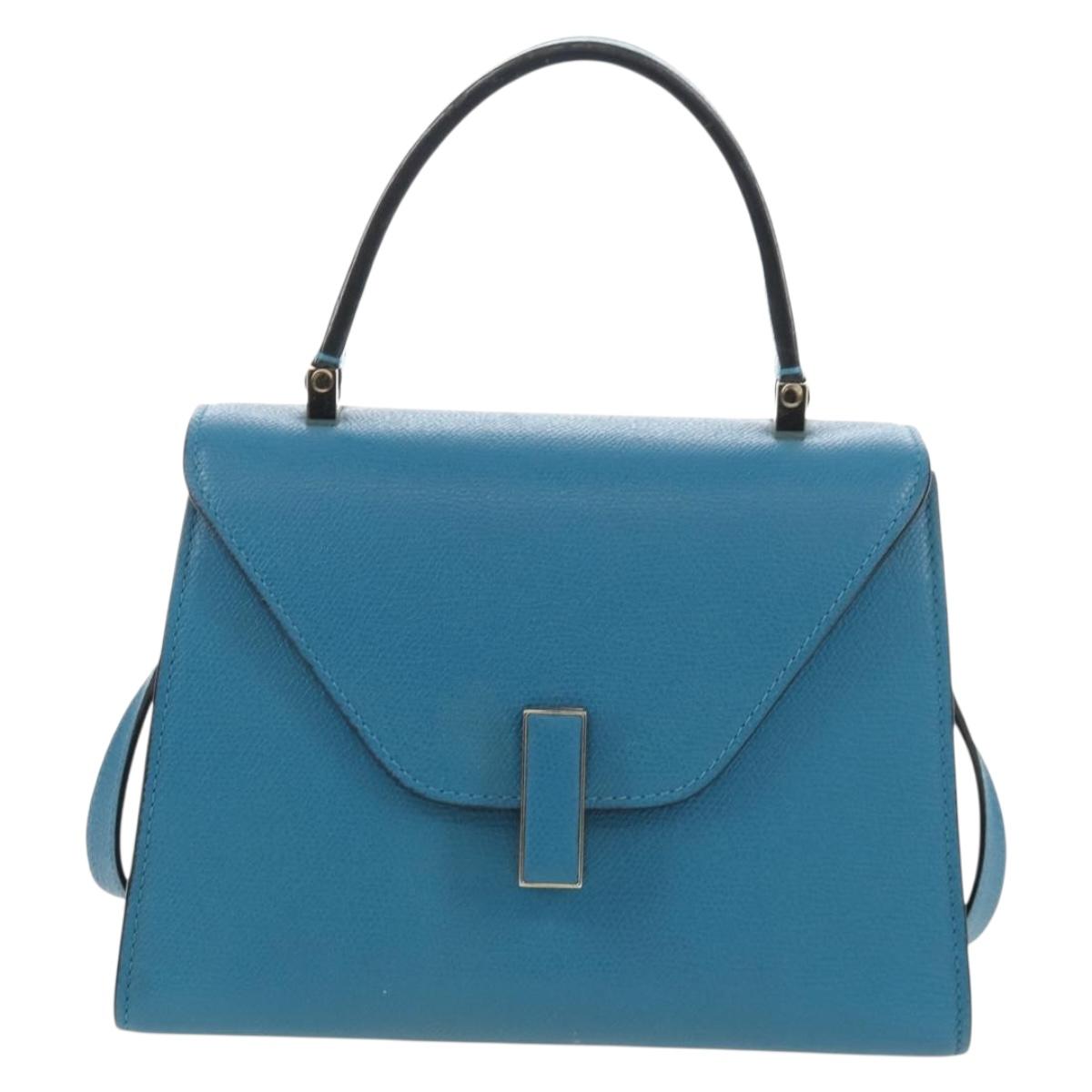 Valextra Hand Bag Leather 2way Blue Gold Auth 213304M