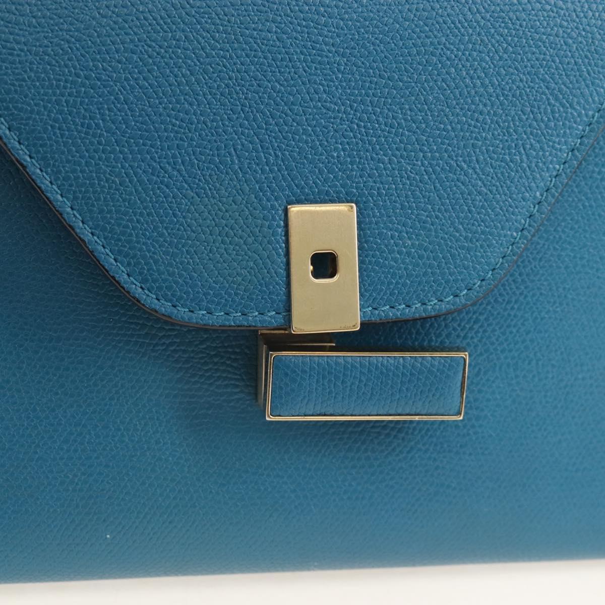 Valextra Hand Bag Leather 2way Blue Gold Auth 213304M
