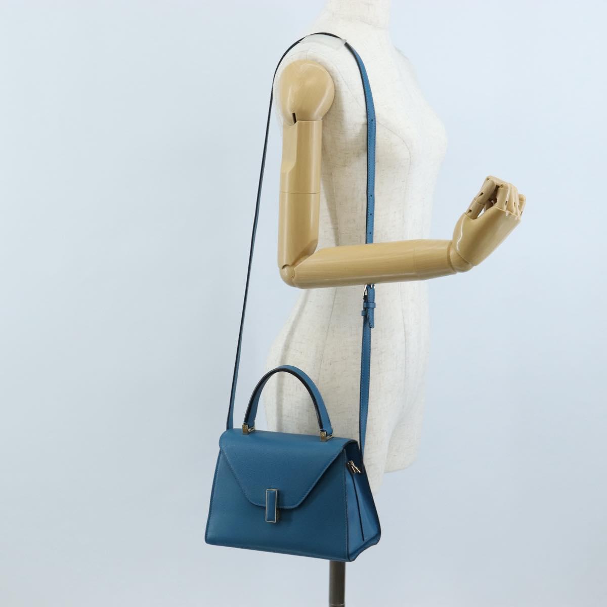Valextra Hand Bag Leather 2way Blue Gold Auth 213304M
