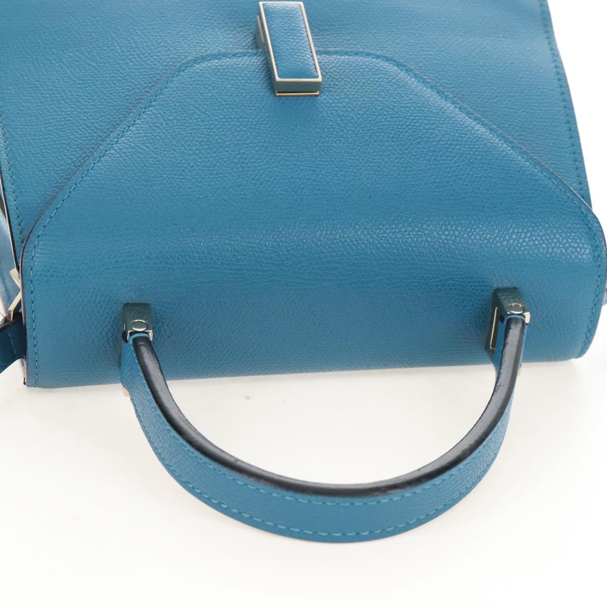 Valextra Hand Bag Leather 2way Blue Gold Auth 213304M