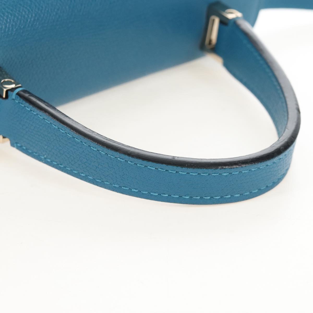 Valextra Hand Bag Leather 2way Blue Gold Auth 213304M