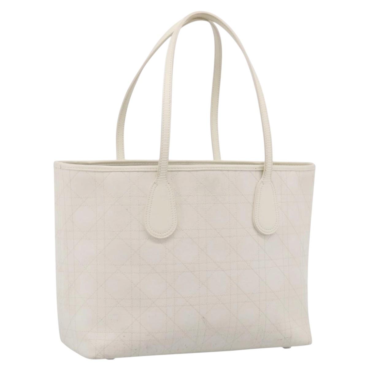 Christian Dior Canage Panarea Tote Bag Coated Canvas White Silver Auth 213306