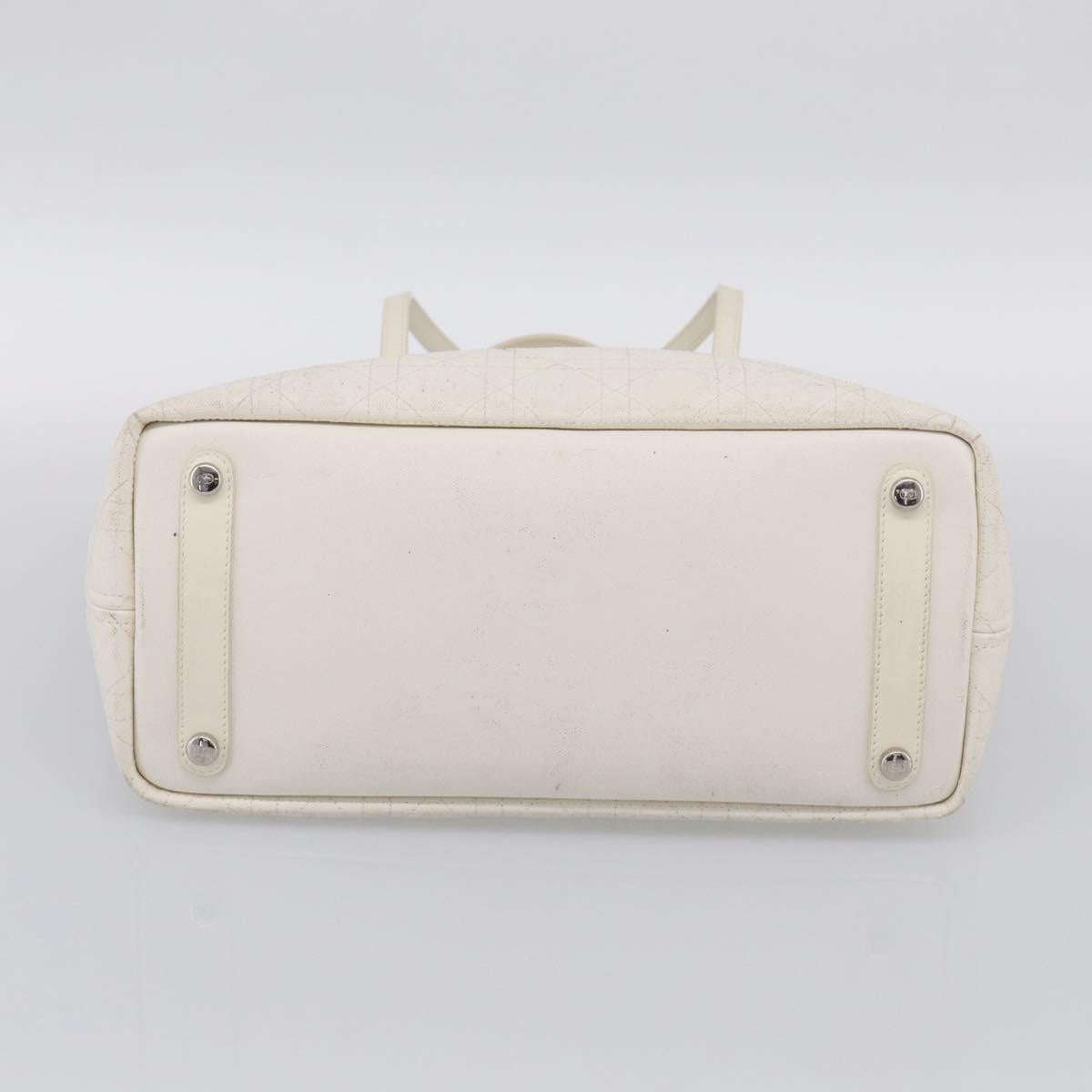 Christian Dior Canage Panarea Tote Bag Coated Canvas White Silver Auth 213306