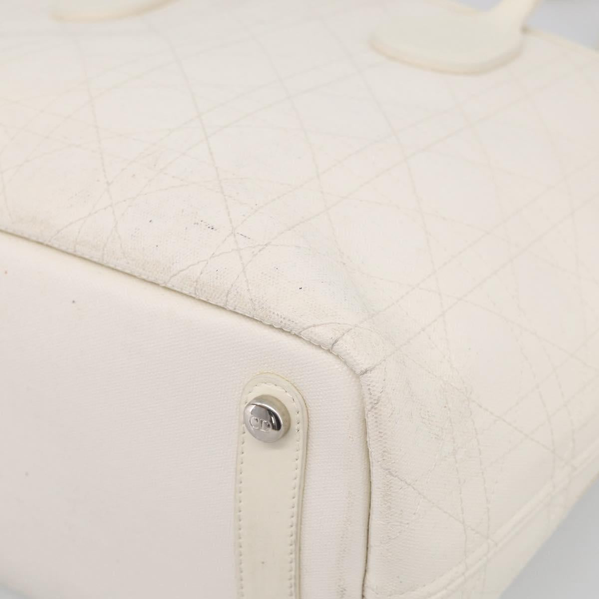 Christian Dior Canage Panarea Tote Bag Coated Canvas White Silver Auth 213306