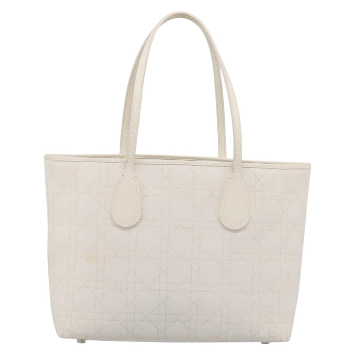 Christian Dior Canage Panarea Tote Bag Coated Canvas White Silver Auth 213306