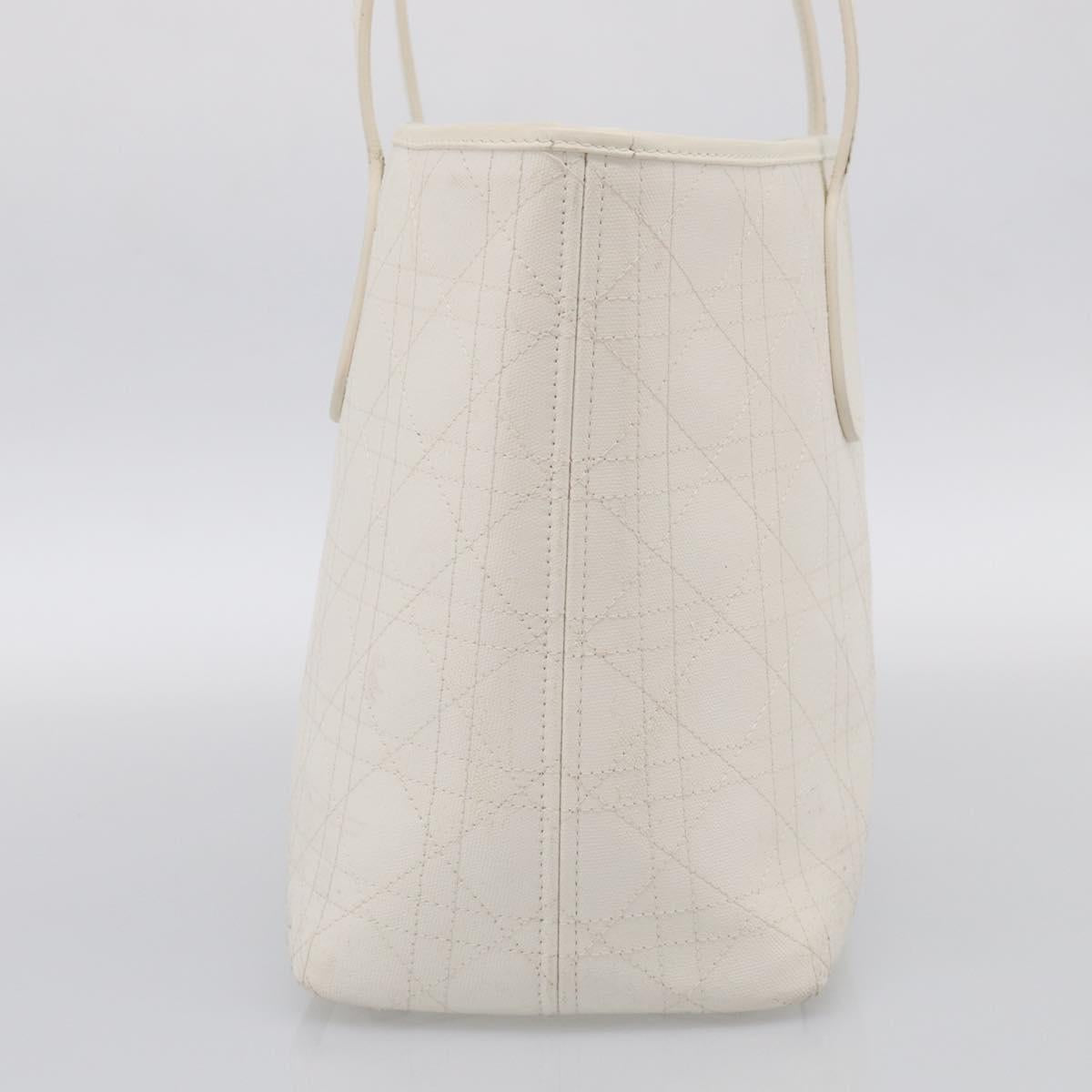 Christian Dior Canage Panarea Tote Bag Coated Canvas White Silver Auth 213306