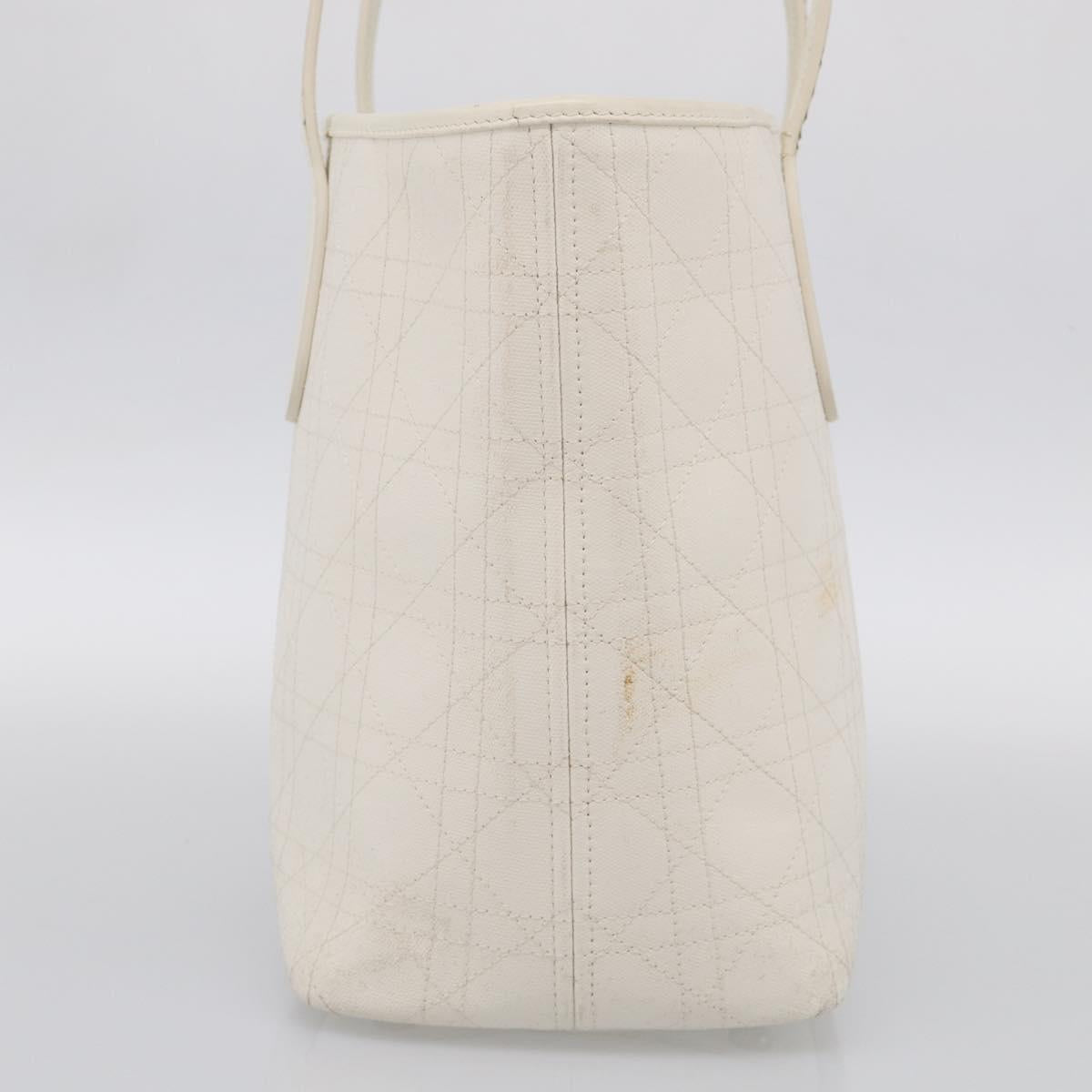 Christian Dior Canage Panarea Tote Bag Coated Canvas White Silver Auth 213306
