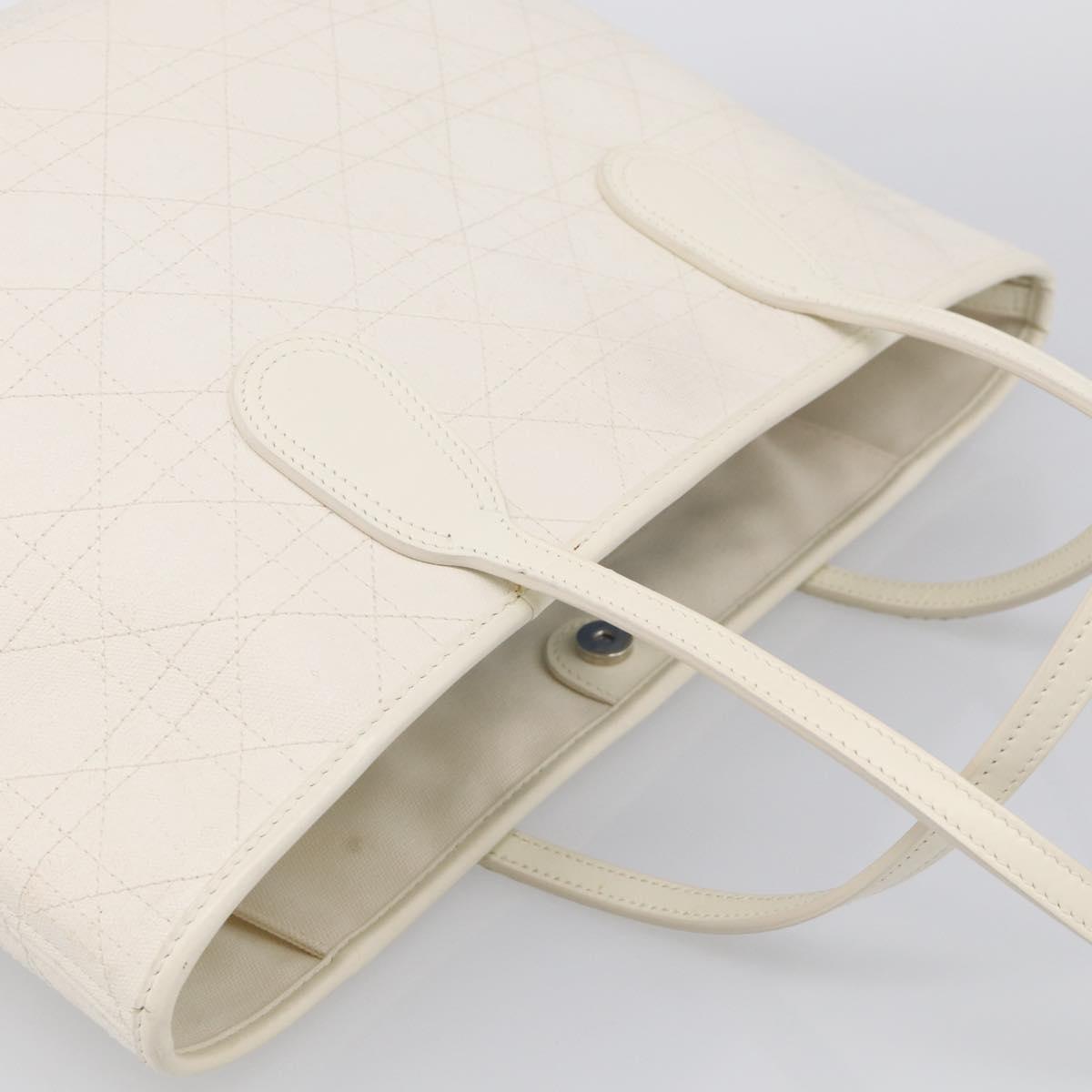 Christian Dior Canage Panarea Tote Bag Coated Canvas White Silver Auth 213306