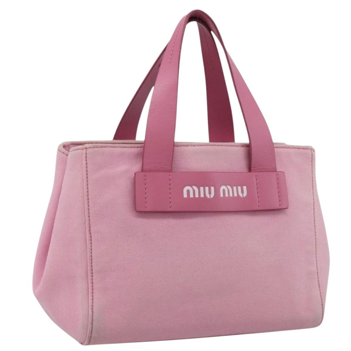 Miu Miu Hand Bag Canvas Pink Gold Auth 213308A