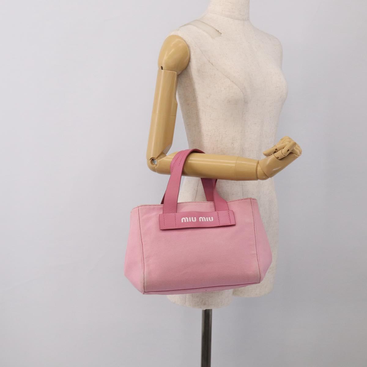 Miu Miu Hand Bag Canvas Pink Gold Auth 213308A