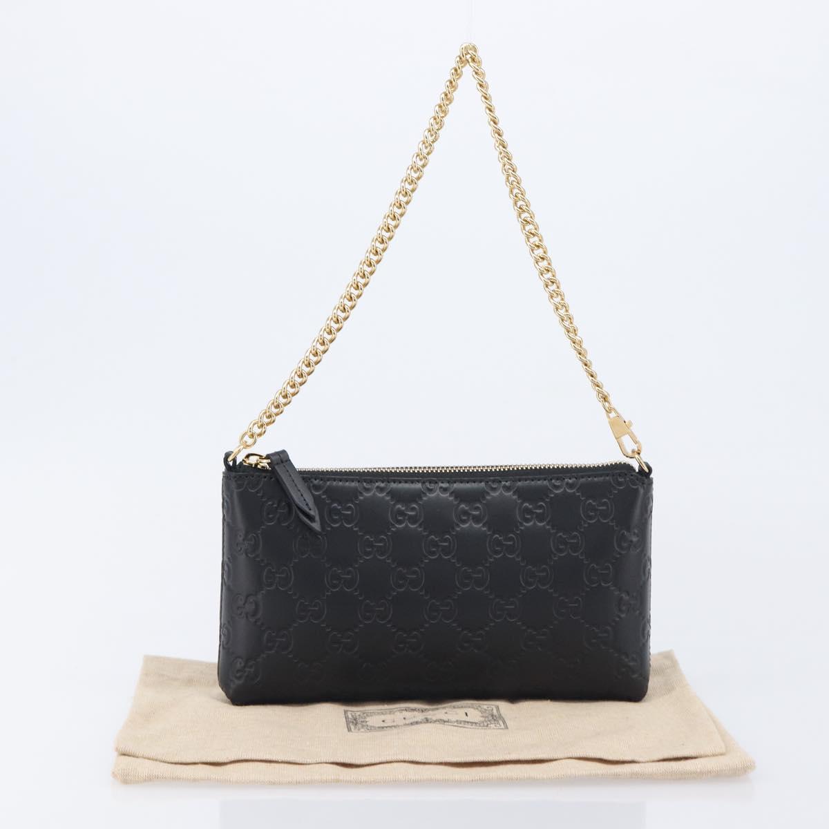 GUCCI GG Canvas Guccissima Chain Bag Leather Black Gold 428449 Auth 213309V