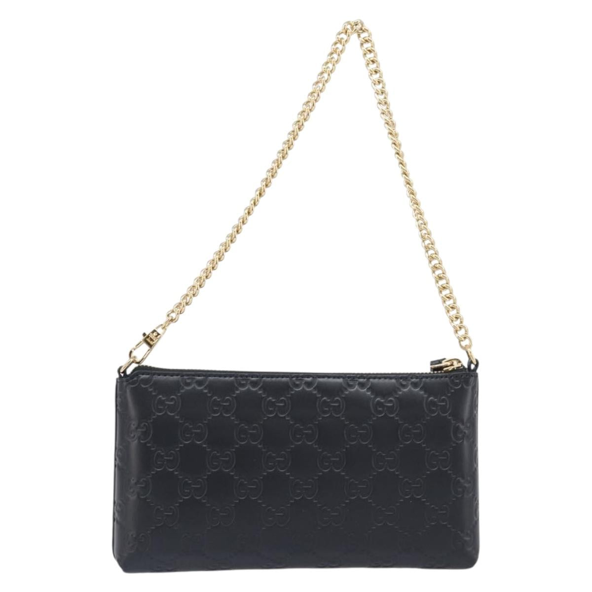 GUCCI GG Canvas Guccissima Chain Bag Leather Black Gold 428449 Auth 213309V