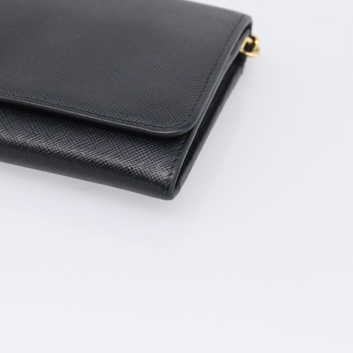 PRADA Chain Shoulder Wallet Saffiano leather Black Gold Auth 213310