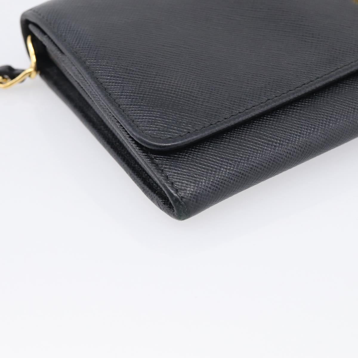 PRADA Chain Shoulder Wallet Saffiano leather Black Gold Auth 213310
