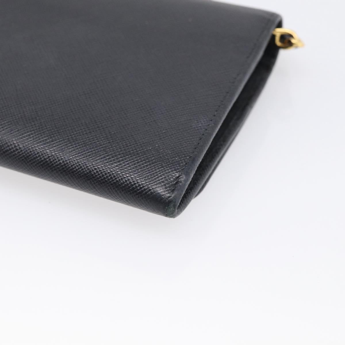 PRADA Chain Shoulder Wallet Saffiano leather Black Gold Auth 213310