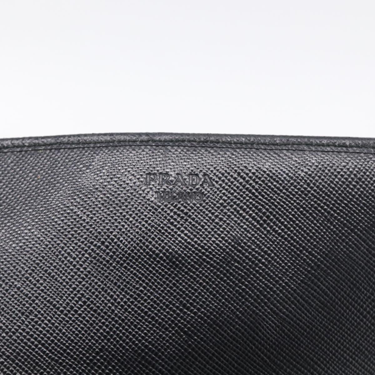PRADA Chain Shoulder Wallet Saffiano leather Black Gold Auth 213310