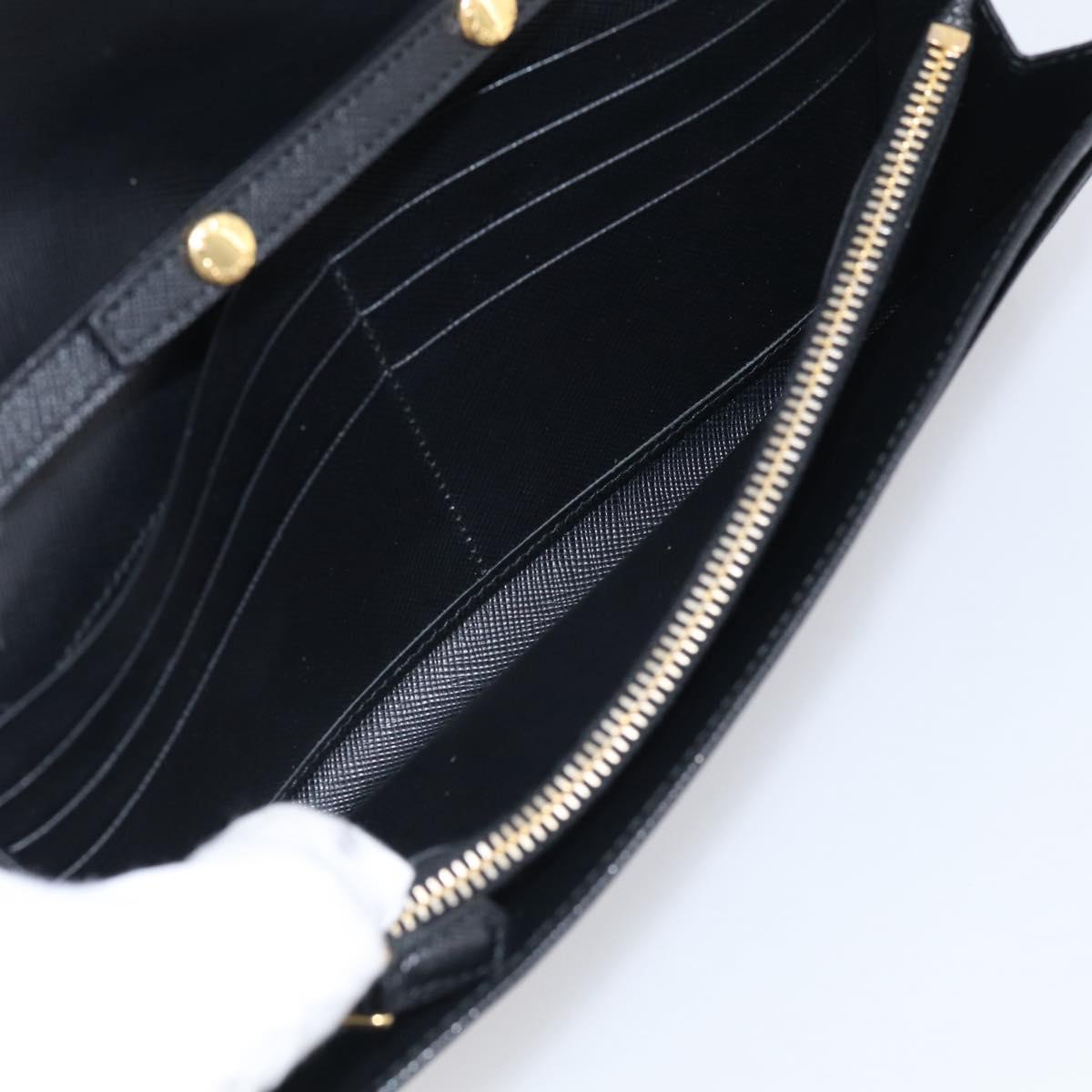 PRADA Chain Shoulder Wallet Saffiano leather Black Gold Auth 213310
