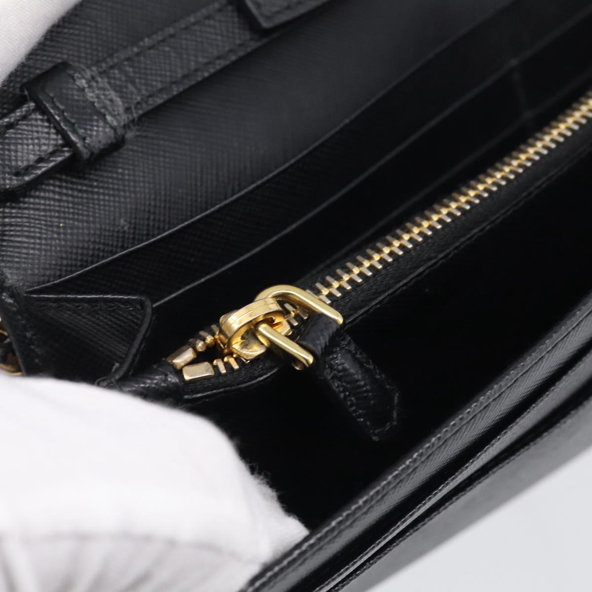 PRADA Chain Shoulder Wallet Saffiano leather Black Gold Auth 213310