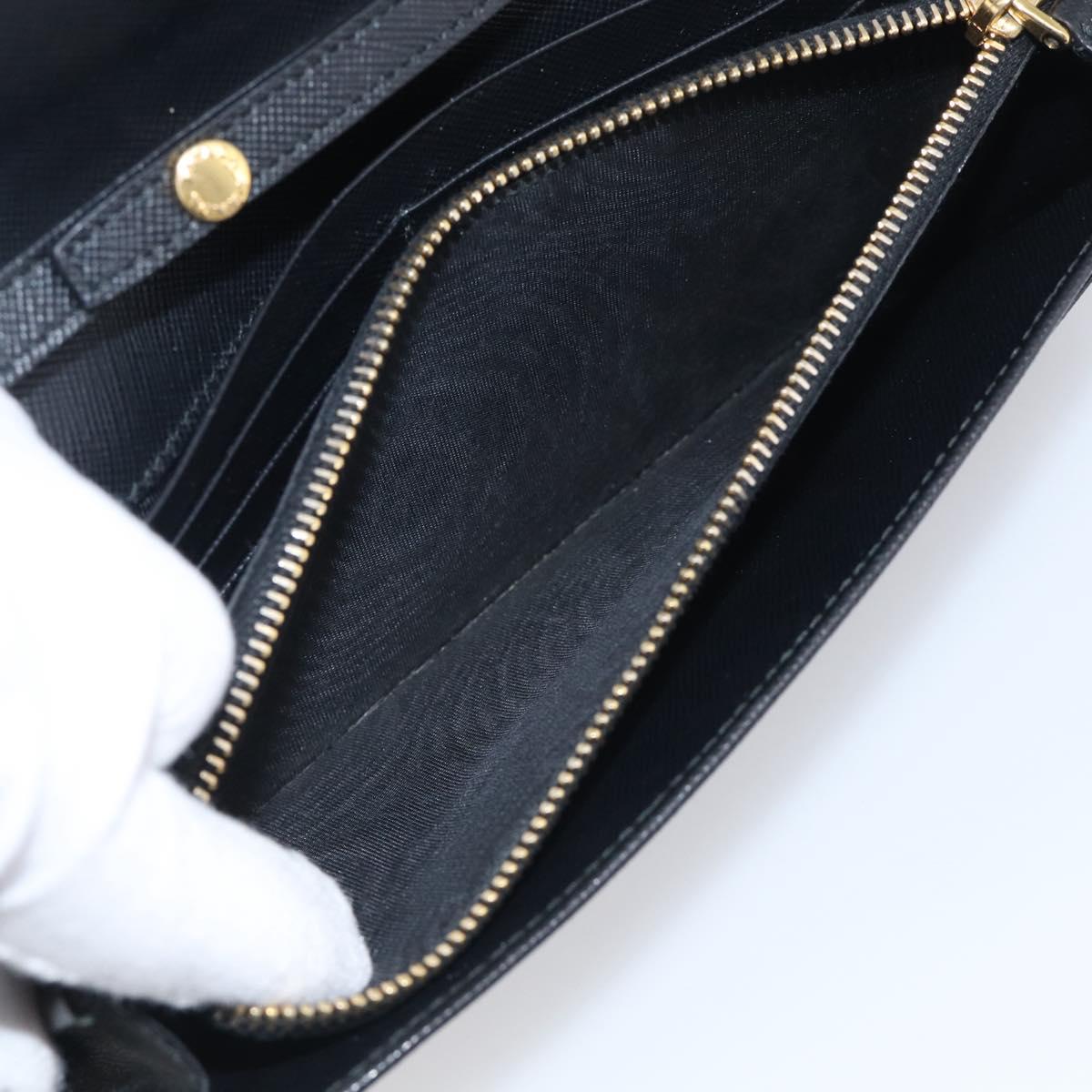 PRADA Chain Shoulder Wallet Saffiano leather Black Gold Auth 213310