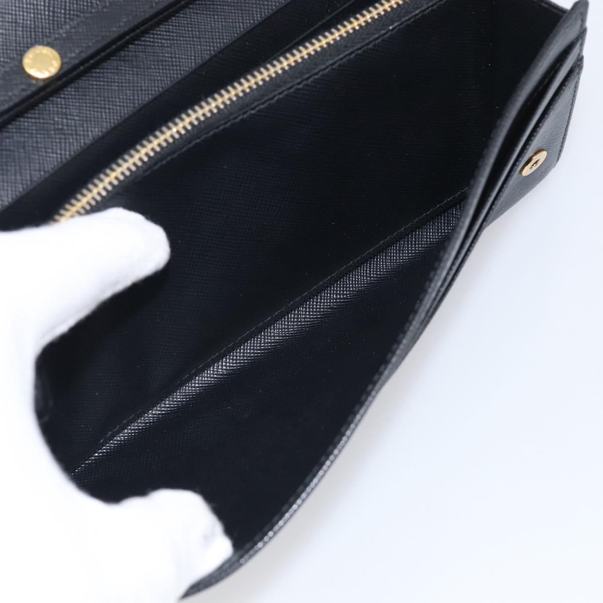 PRADA Chain Shoulder Wallet Saffiano leather Black Gold Auth 213310