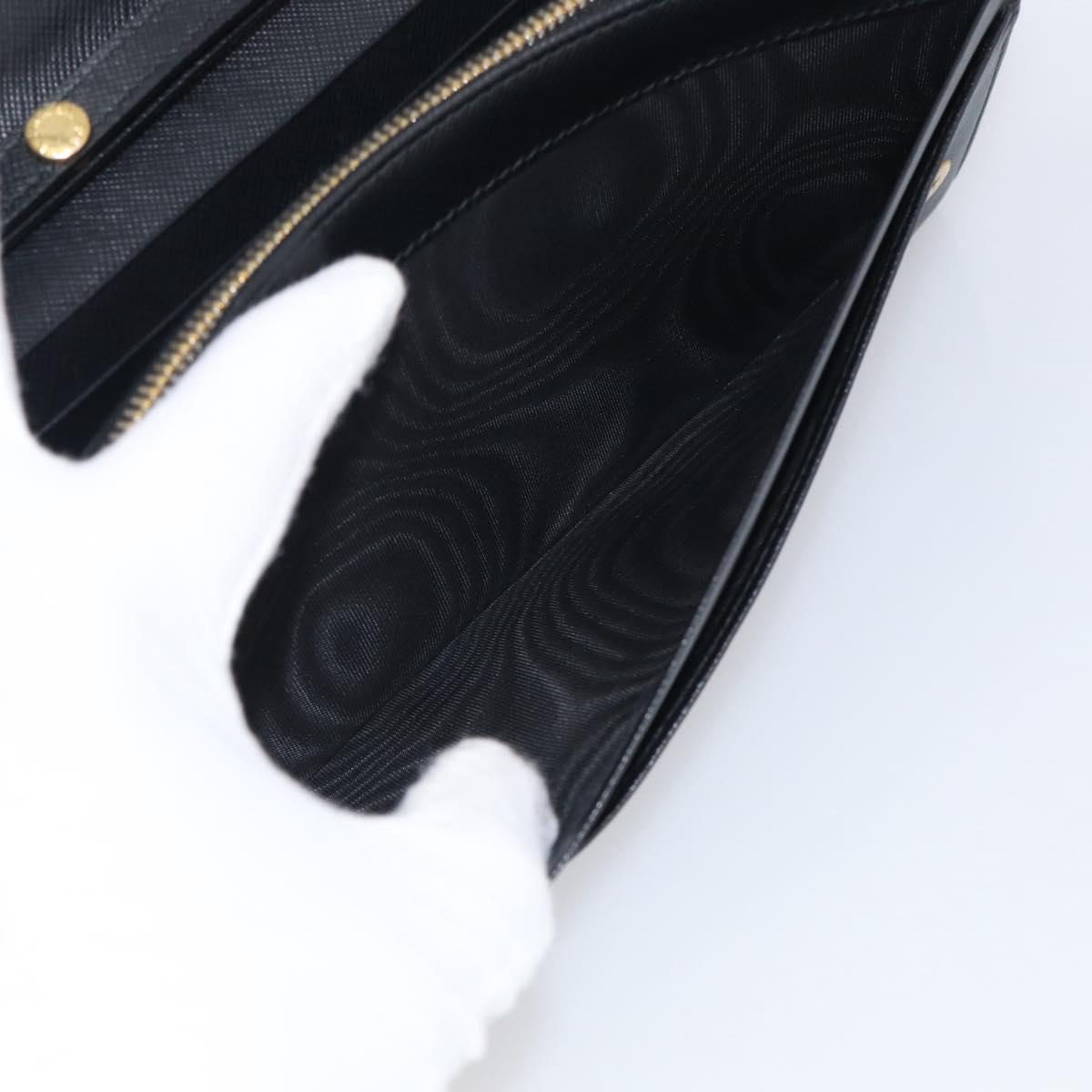 PRADA Chain Shoulder Wallet Saffiano leather Black Gold Auth 213310