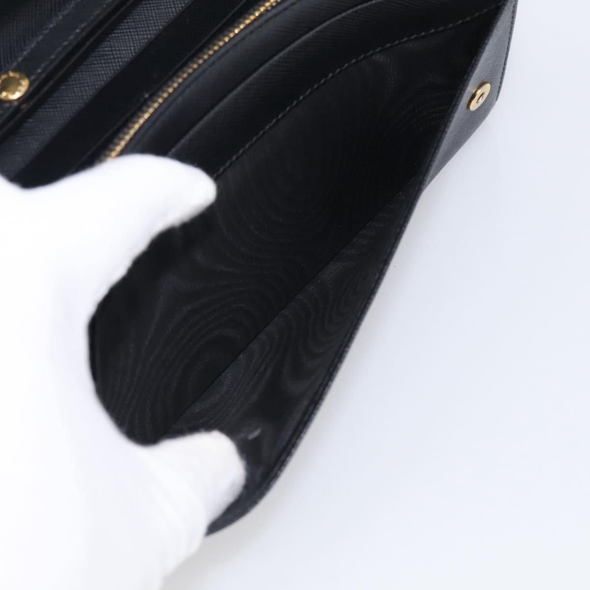 PRADA Chain Shoulder Wallet Saffiano leather Black Gold Auth 213310