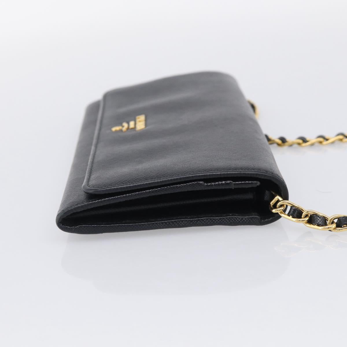 PRADA Chain Shoulder Wallet Saffiano leather Black Gold Auth 213310