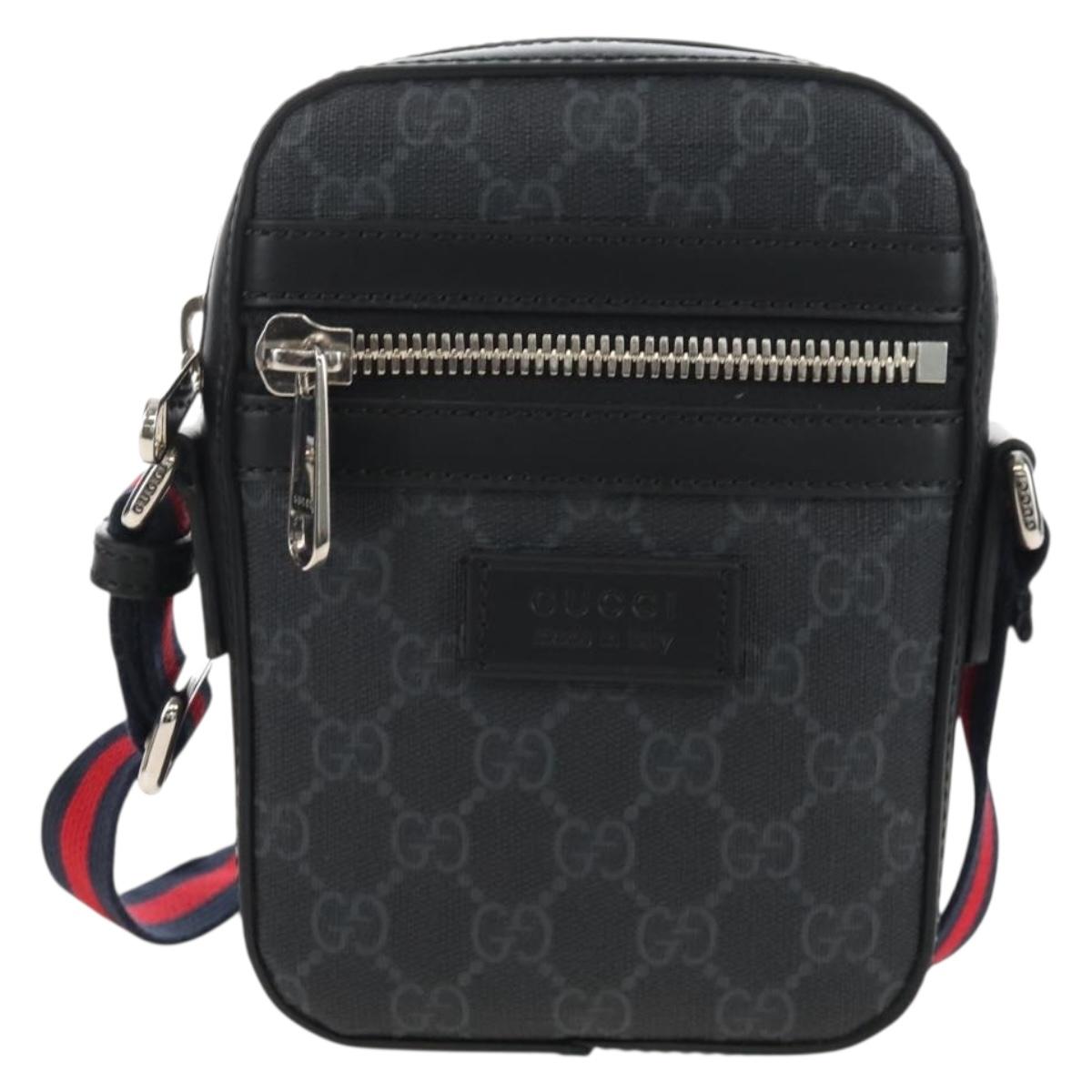GUCCI GG Supreme Sherry Line Shoulder Bag PVC Black Silver 682357 Auth 213311V